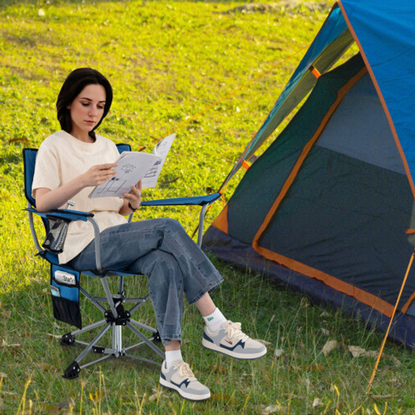 360 Swivel Hunting Chair Portable Foldable Hunting Chair With Mesh Cup Holder And Storage Pockets Blue Np11931Bl By Cw