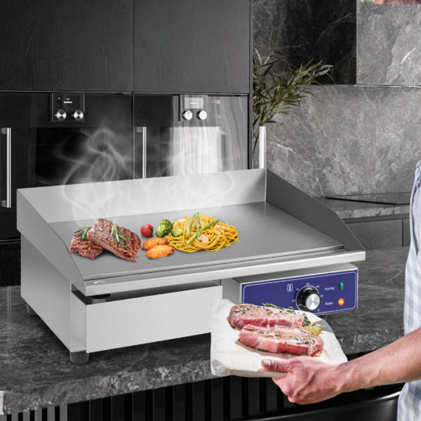 22 Inch Countertop Electric Griddle 2000W 110V Commercial Stainless Steel Grill Silver Fp10826Us Sl By Cw