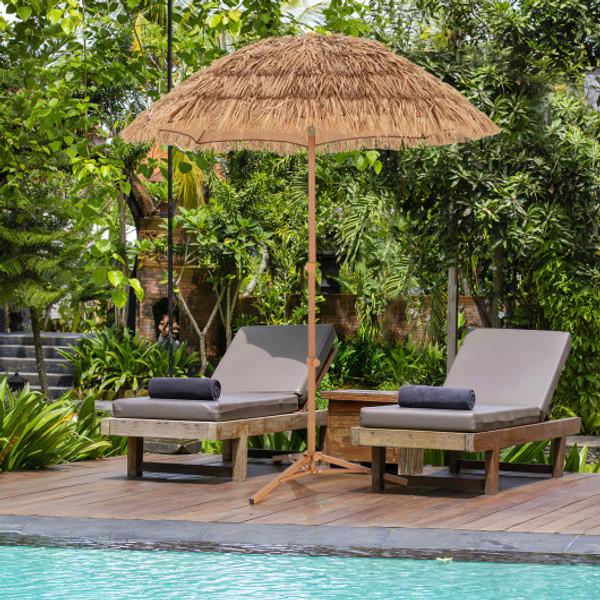 6 5 Feet Thatched Tiki Umbrella With Foldable Stand Push Button Tilt Natural Np11623Be By Cw