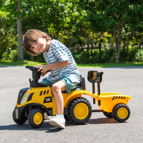 Kids Ride On Tractor Licensed Caterpillar With Detachable Trailer No Power Yellow Tq10284Yw By Cw
