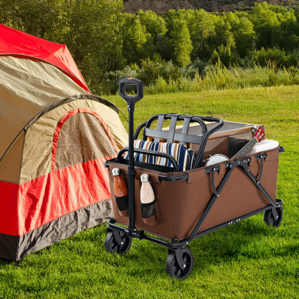Collapsible Folding Wagon Cart With Adjustable Handlebar Coffee Np11743Cf By Cw