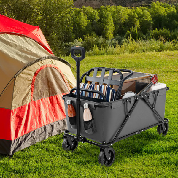 Collapsible Folding Wagon Cart With Adjustable Handlebar Gray Np11743Gr By Cw