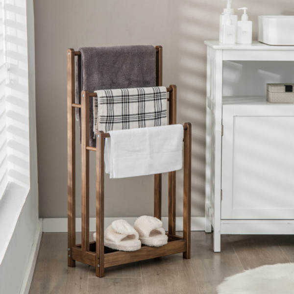 Freestanding Towel Rack 3 Bar Hand Towel Drying Stand With Bottom Storage Shelf Rustic Brown Ba7862Cf By Cw