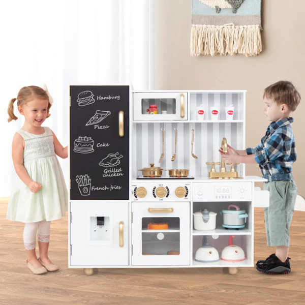 Pretend Play Kitchen For Kids With Real Sounds And Lights White Tp10185Wh By Cw