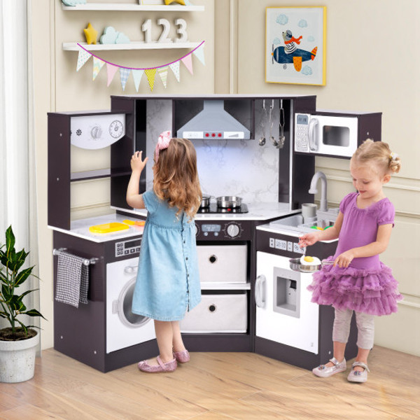 Wooden Kids Play Kitchen Playset With Realistic Lights And Sounds Coffee Tp10161Cf By Cw