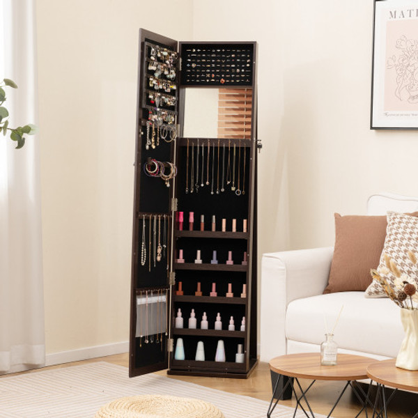 Standing Lockable Jewelry Storage Organizer With Full Length Mirror Coffee Hw64484Zs By Cw