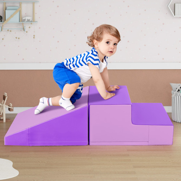 2 Piece Step And Slide Climber For Infants And Toddlers Baby Soft Play Set Foam Blocks Purple Fh10117Pu By Cw