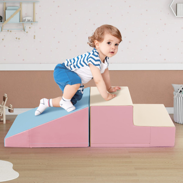 2 Piece Step And Slide Climber For Infants And Toddlers Baby Soft Play Set Foam Blocks Pink Blue Fh10121Be By Cw