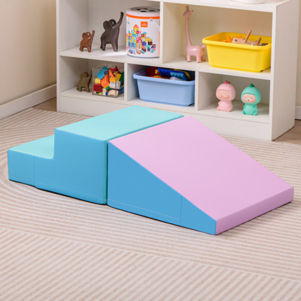 2 Piece Step And Slide Climber For Infants And Toddlers Baby Soft Play Set Foam Blocks Blue Fh10121Gn By Cw