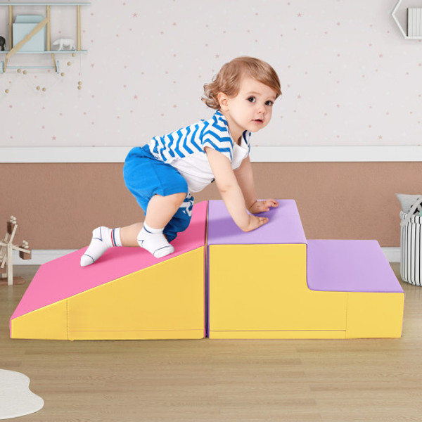 2 Piece Step And Slide Climber For Infants And Toddlers Baby Soft Play Set Foam Blocks Yellow Fh10121Of By Cw