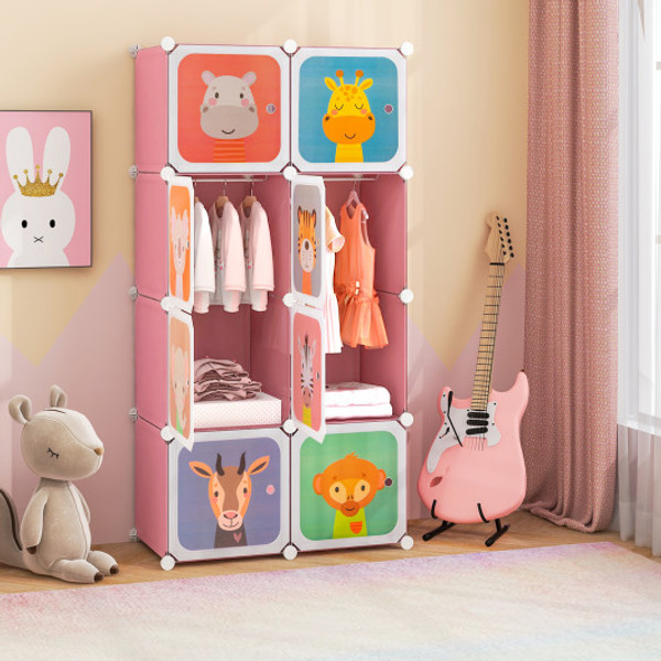 8 Cube Kids Wardrobe Closet With Clothes Hanging Section And Doors Pink Jz10131Pi By Cw