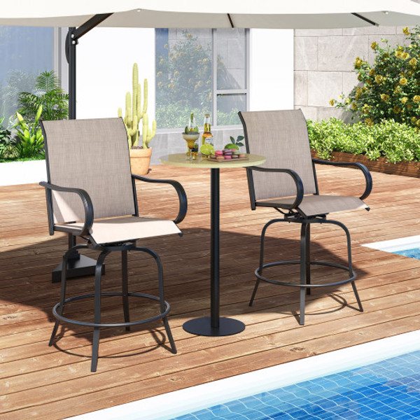 2 Pieces 360 Rotating Bar Stool Set With Armrests For Patio Gray Np11924Gr 2 By Cw