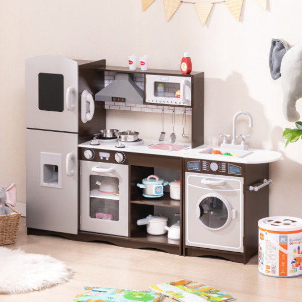 Corner Toy Kitchen Set With Light With Sounds Interactive Dark Brown Tp10223Cf By Cw