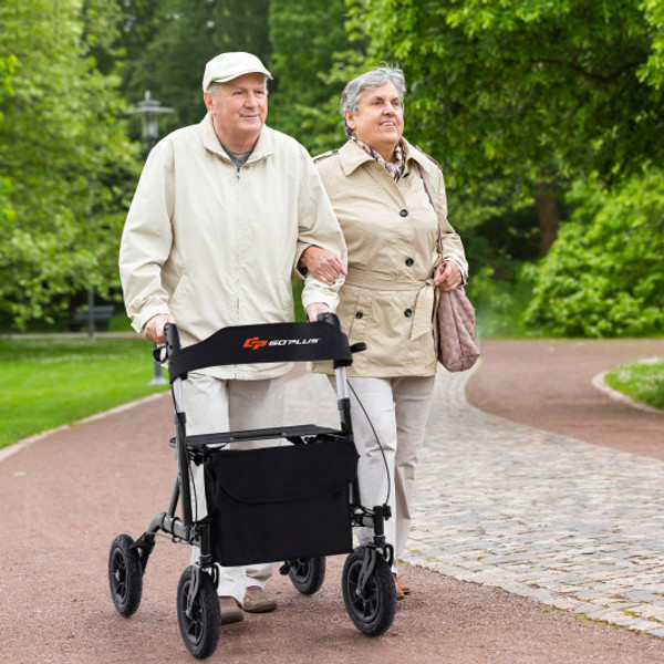 Height Adjustable Rollator Walker Foldable Rolling Walker With Seat For Seniors Black Jh10021Dk By Cw