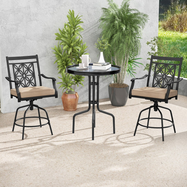 Outdoor Swivel Bar Stools Set Of 2 With Seat Cushions Brown Np11421Cf 2 By Cw