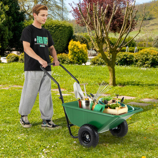 Dual Wheel Wheelbarrow Garden Utility Cart With Pneumatic Tires Green Gt4247Gn By Cw