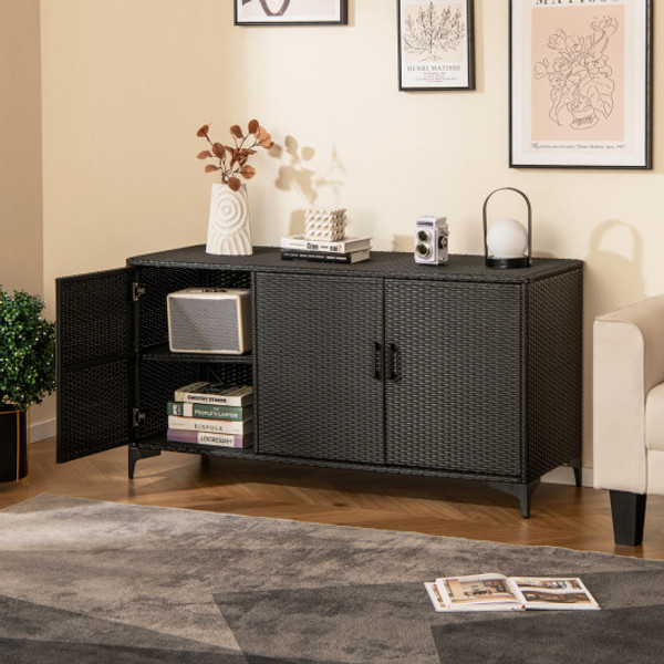 84 Gallon Patio Wicker Deck Box 3 Door Pe Rattan Storage Container With Removable Shelves Black Jz10261Dk By Cw