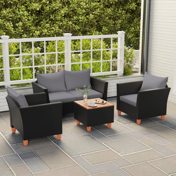 4 Pieces Outdoor Conversation Set With Storage Coffee Table Gray Hw72334Gr By Cw