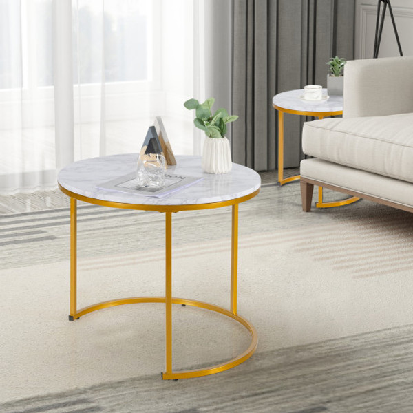 Set Of 2 Modern Round Stacking Nesting Coffee Tables Golden Jv11140Gd By Cw