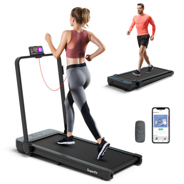 2 In 1 Folding Treadmill With 300 Lbs Capacity And Remote Control For Home Black Sp38240Us Bk By Cw
