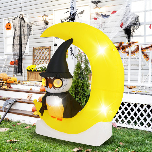 Inflatable Owl On Moon Led Lighted Halloween Decoration With Large Moon And Wizard Owl Cm24939Us By Cw