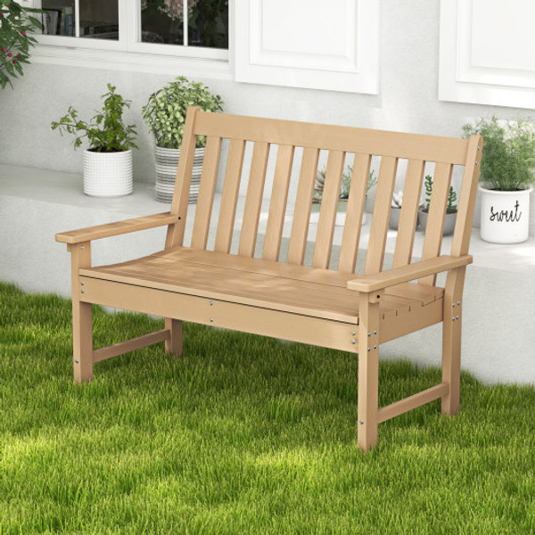 52 Inch All Weather Hdpe Outdoor Bench With Backrest And Armrests Teak Np10895Cf By Cw
