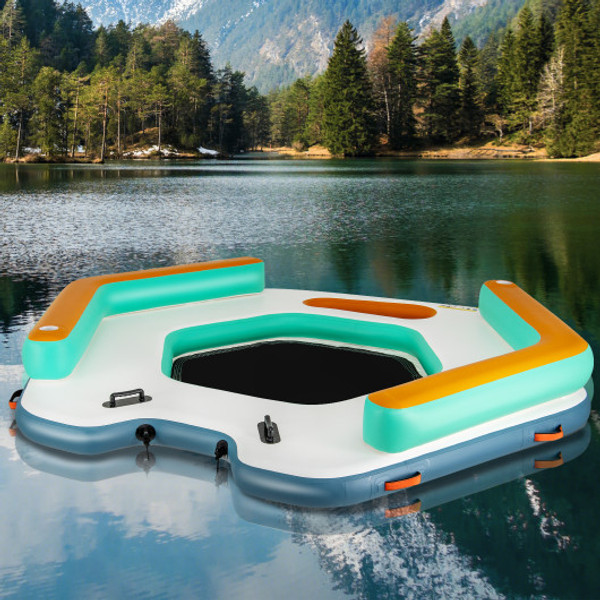 8 7 Feet Inflatable Floating Dock With Detachable Ladder And Mesh Swim Lounge Sp38188 By Cw