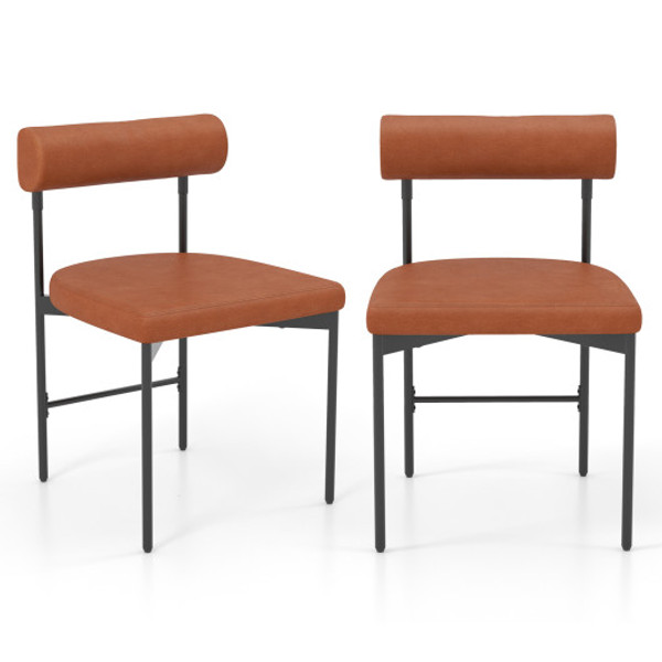 Faux Leather Upholstered Kitchen Side Chair Set Of 2 With Curved And Padded Backrest Brown Jv11788Bn 18 By Cw