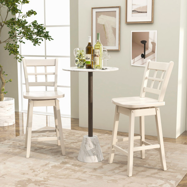 Counter Height Barstools Set Of 2 With 6 Grid Hollow Back And Seat White Jv12101Wh 24 By Cw