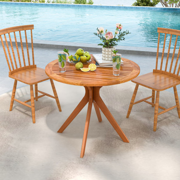 35 5 Inch Patio Wood Dining Table With Slatted Tabletop And Curved Legs Hw72725 By Cw