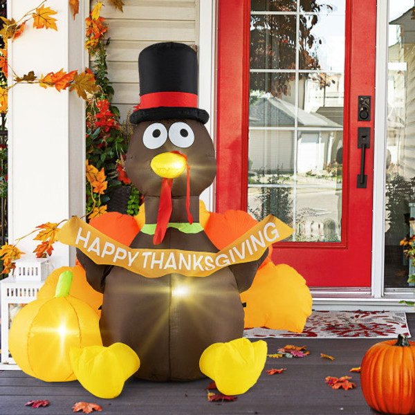 5 Ft Inflatable Turkey With Pumpkin And Led Lights For Indoor Party Cm24942Us By Cw
