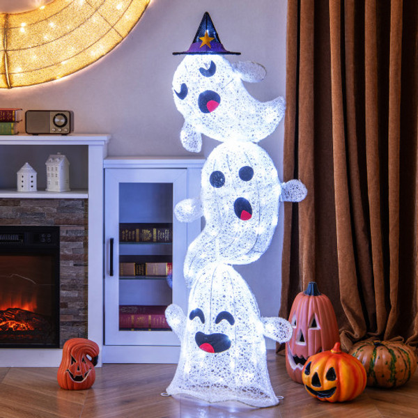 4 Ft Lighted Standing Halloween Decoration Stacked Ghosts With 120 Led Lights Cm24773Us By Cw
