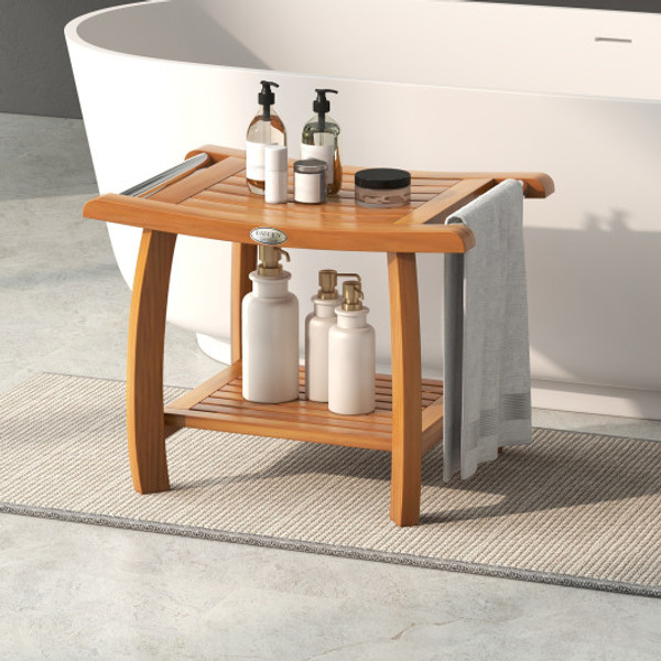 2 Tier Teak Wood Shower Bench Shower Stool With Curved Seat Jv11873 By Cw