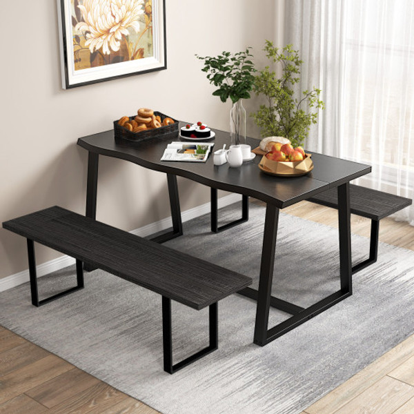 63 Large Dining Table With Wavy Edge And Heavy Duty Metal Frame Black Jv11565Dk By Cw