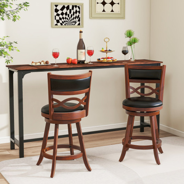 Bar Stools Set Of 2 With Rubber Wood Frame And Faux Leather Upholstered Seat 24 Inch Jv11963Es 24 By Cw