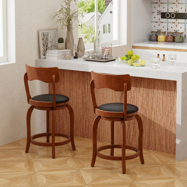 Swivel Bar Stools Set Of 2 With Rubber Wood Frame And Upholstered Seat 24 Inch Jv11964Es 24 By Cw