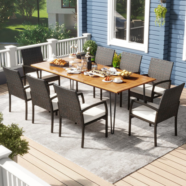 9 Pieces Outdoor Patio Dining Set With Soft Cushions And Acacia Wood Square Table Hw72245 2 Hw70830 4 By Cw