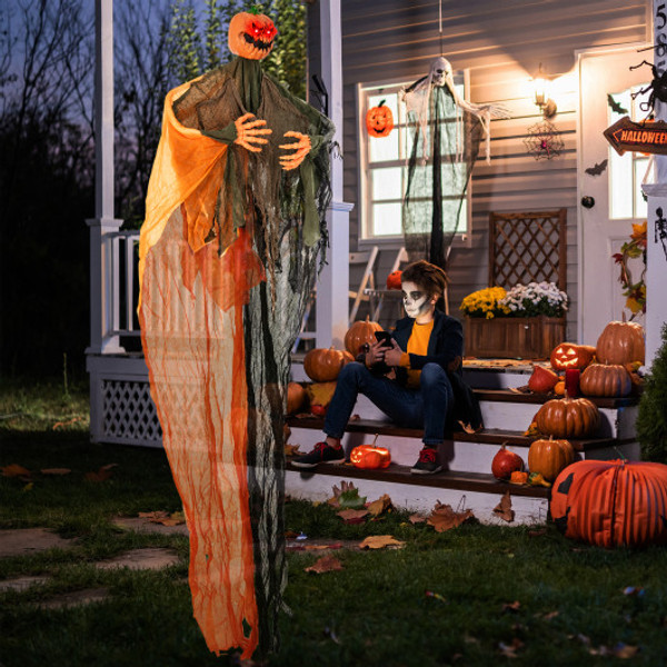 6 Feet Hanging Pumpkin Ghost With Red Glowing Eyes And Bendable Arms Cm24806 By Cw