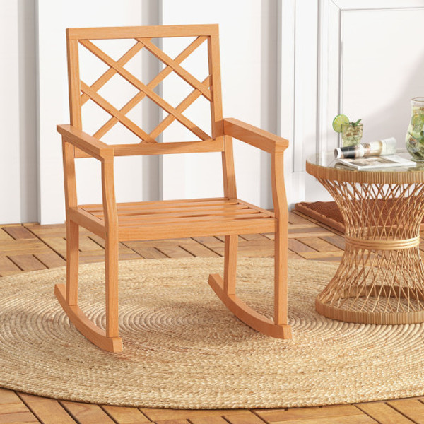 Teak Wood Rocking Chair Oversized Porch Rocker With Backrest And Slatted Seat Jv11958 By Cw