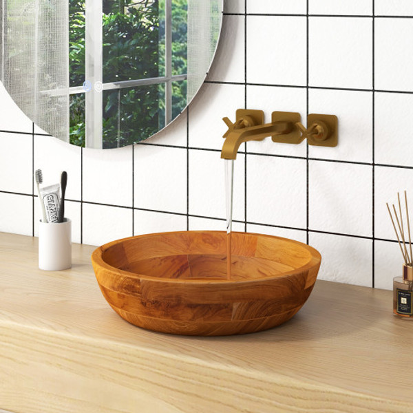 16 Inch Teak Wood Washbasin With Drainage Hole And Rounded Corners Hw72181 By Cw
