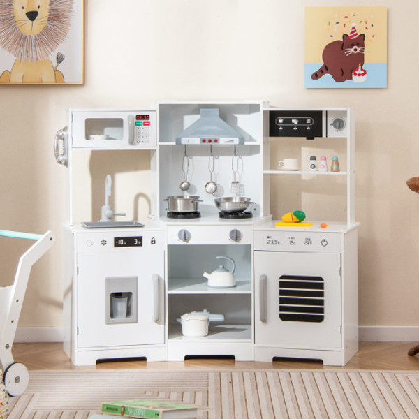 Pretend Play Kitchen Wooden Toy Set With Range Hood Real Sounds And Lights White Tp10237Wh By Cw