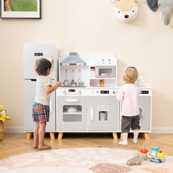 Kids Kitchen Playset 3 In 1 With Refrigerator And Washing Machine Gray Tp10235Gr By Cw