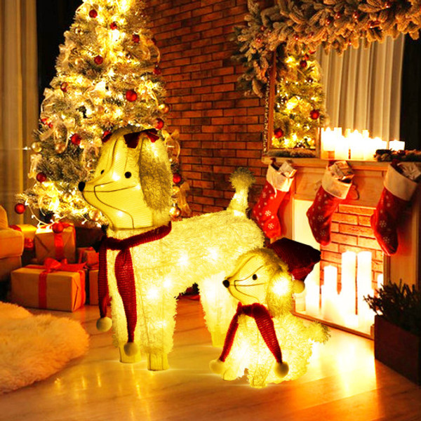 Pre Lit Mama And Baby Poodle Dogs With 60 Warm White Led Lights Cm24905Us By Cw