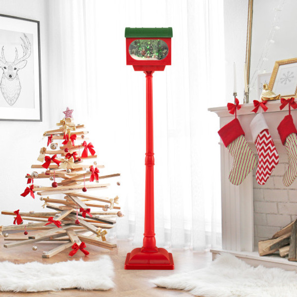 59 Inch Christmas Street Lamp With Sound Activated Snow Globe Lantern Red Cm24764Re By Cw
