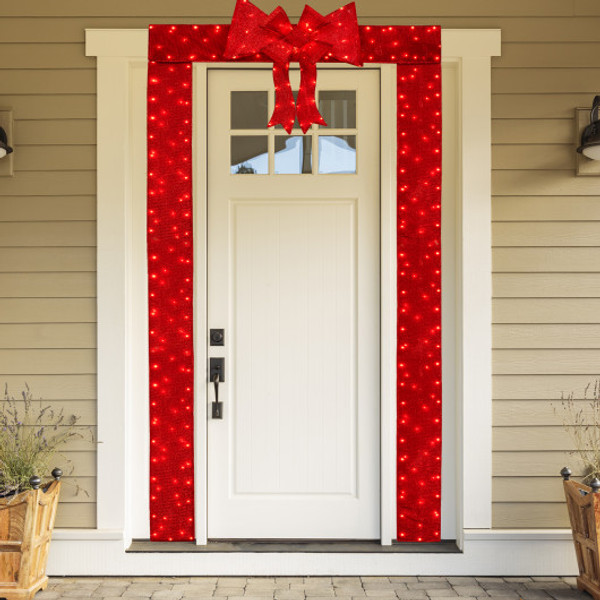 Lighted Christmas Tinsel Doorway Arch With Removable Bow For Roof Door Fireplace Cm24894Us By Cw