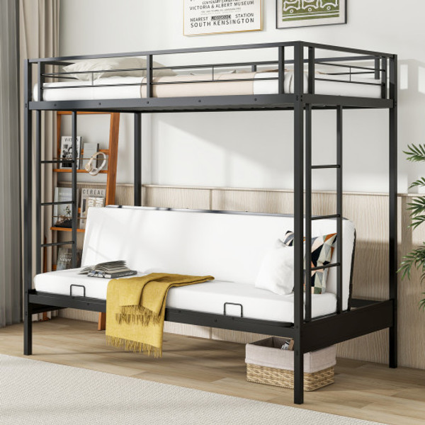 Twin Over Futon Bunk Bed With 2 Ladders And Safety Guardrails Black Hu10843Dk T By Cw