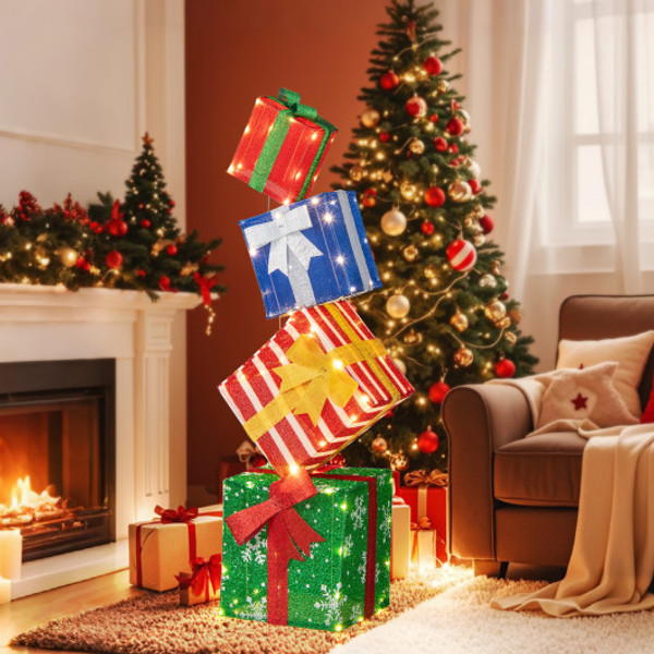 48 Inches Lighted Stacked Gift Boxes With Built In Led Lights And Decorative Bows Cm25017Us By Cw