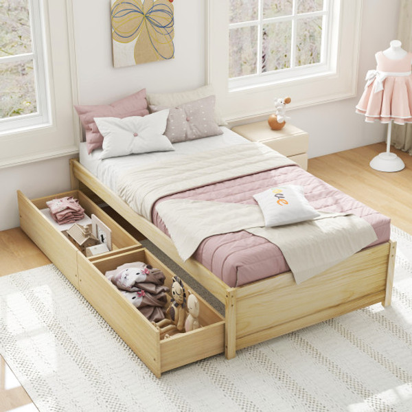 Twin Size Captain Bed With 2 Drawers And Slats Support Natural Hu10955Na By Cw