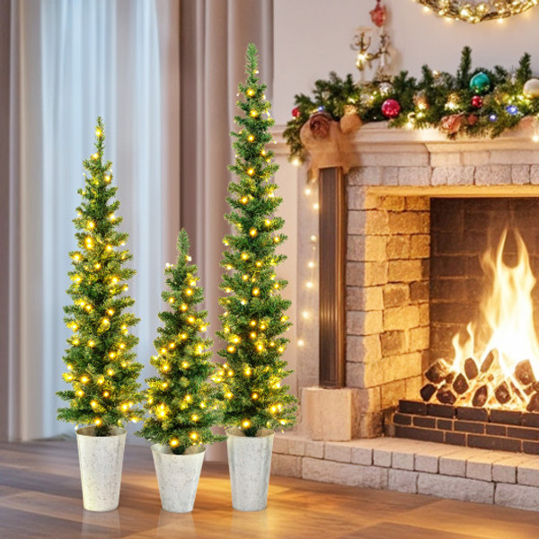 Set Of 3 Pre Lit Artificial Christmas Trees With 230 Warm White Led Lights Cm25005 By Cw