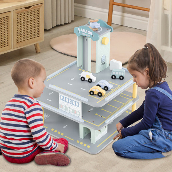 Parking Garage Playset With 4 Cars And Helicopter Gray Tp10251Gr By Cw